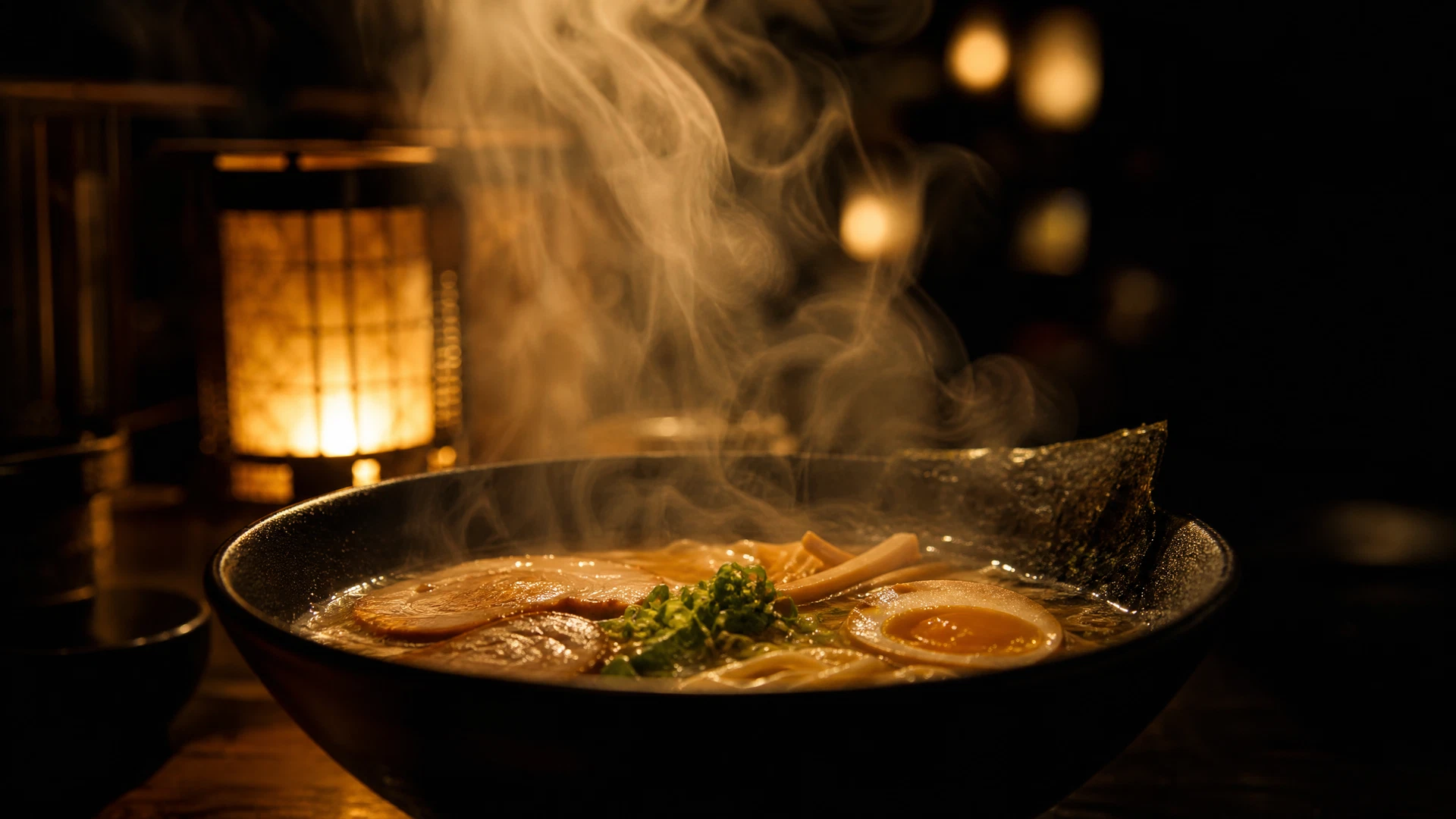 湯気の立つラーメン